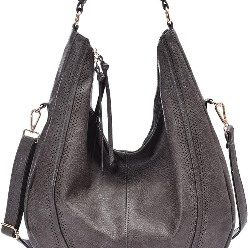 Gray Hobo Purse with optional attachable Crossbody Strap